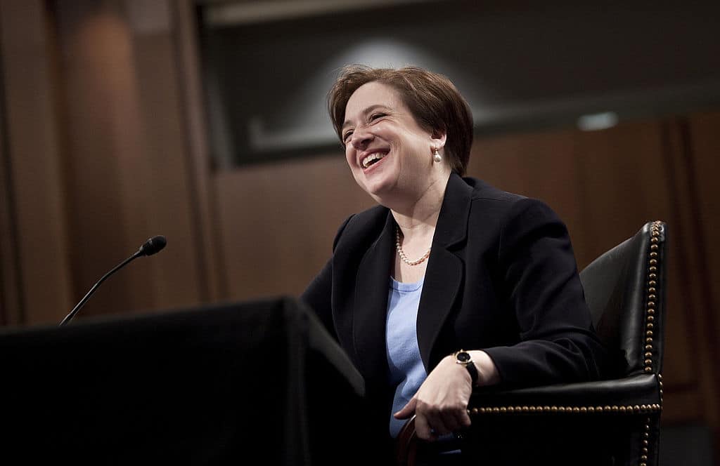 WASHINGTON - JUNE 30:  U.S. Supreme Court nominee Elena Kagan laughs while listening to questions from members of the Senate Judiciary Committee on the third day of her confirmation hearings on Capitol Hill June 30, 2010 in Washington, DC.  If confirmed by the U.S. Senate, the former Harvard Law School dean and Solicitor General would be the first justice to join the high court without prior judicial experience since William Rehnquist in 1972. Kagan was selected by President Barack Obama to replace retiring Justice John Paul Stevens.  (Photo by Brendan Smialowski/Getty Images)