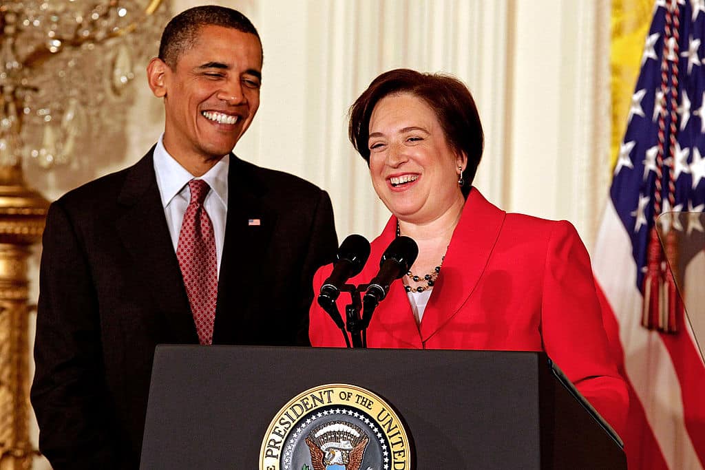 WASHINGTON - AUGUST 06:  U.S. President Barack Obama (L) and former U.S. Solicitor General and Supreme Court designated Associate Justice Elena Kagan participate in a reception in honor of Kagan's confirmation in the East Room of the White House on August 6, 2010 in Washington, DC. The senate voted 63-37 to approve Kagan, who will be 112th justice and fourth female justice ever to be appointed to the court.  (Photo by Chip Somodevilla/Getty Images)