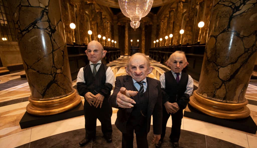 Goblins at the opening of the new Gringotts Wizarding Bank expansion at the Making Of Harry Potter attraction at the Warner Bros Studio Tour, in Watford. (Photo by Steve Parsons/PA Images via Getty Images)