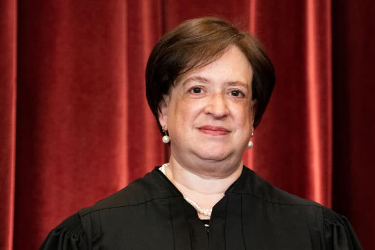 WASHINGTON, DC - APRIL 23: Associate Justice Elena Kagan stands during a group photo of the Justices at the Supreme Court in Washington, DC on April 23, 2021. (Photo by Erin Schaff-Pool/Getty Images)