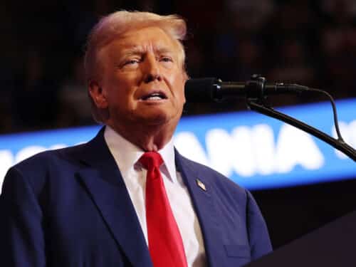 WILKES BARRE, PENNSYLVANIA - AUGUST 17: Republican Presidential Candidate former U.S. President Donald Trump speaks during a campaign rally at Mohegan Sun Arena at Casey Plaza on August 17, 2024 in Wilkes Barre, Pennsylvania. Trump held a rally in the battleground state of Pennsylvania, a key swing state in the 2024 Presidential election against Democratic presidential candidate U.S. Vice President Kamala Harris. (Photo by Michael M. Santiago/Getty Images)