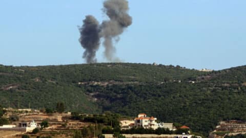 Smoke billows from the site of an Israeli airstrike that targeted an area on the outskirts of the Lebanese southern village of Yater on September 20, 2024.