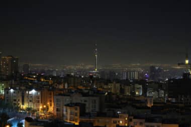 TOPSHOT - A general view of Tehran after several explosions were heard in Tehran on October 26, 2024. Israel announced the launch of "precise strikes" on military targets in Iran on October 26, 2024, in retaliation for attacks against it, as Iranian state media reported several explosions around the capital. Iranian state TV said October 26, 2024, "strong explosions" were heard around the capital Tehran, without specifying the cause of the blasts. (Photo by ATTA KENARE / AFP) (Photo by ATTA KENARE/AFP via Getty Images)