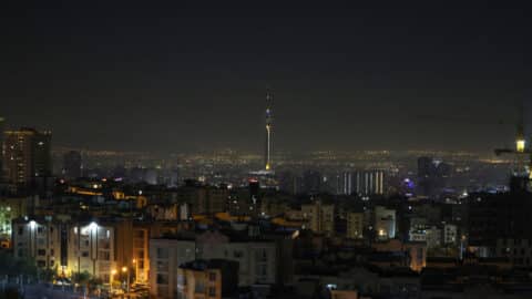 TOPSHOT - A general view of Tehran after several explosions were heard in Tehran on October 26, 2024. Israel announced the launch of "precise strikes" on military targets in Iran on October 26, 2024, in retaliation for attacks against it, as Iranian state media reported several explosions around the capital. Iranian state TV said October 26, 2024, "strong explosions" were heard around the capital Tehran, without specifying the cause of the blasts. (Photo by ATTA KENARE / AFP) (Photo by ATTA KENARE/AFP via Getty Images)