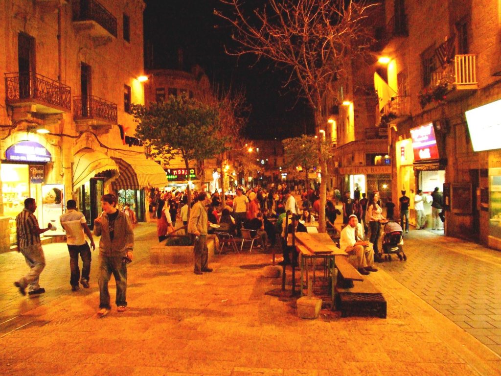 One popular nighttime destination is Ben Yehuda Street, a pedestrian mall.