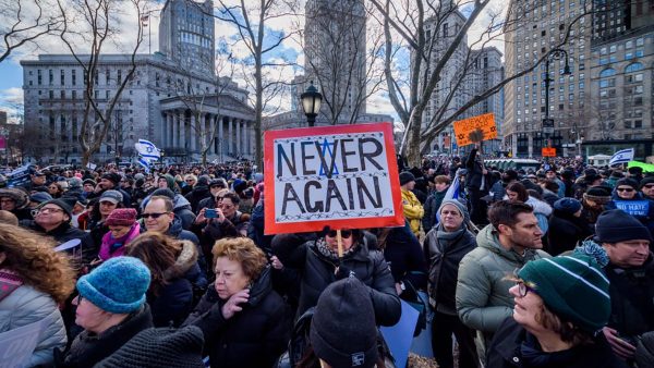 Thousands of New Yorkers joined community leaders and city and statewide elected officials in Foley Square at the No Hate. No Fear. solidarity march in unity against the rise of antisemitism. (Photo by Erik McGregor/LightRocket via Getty Images)